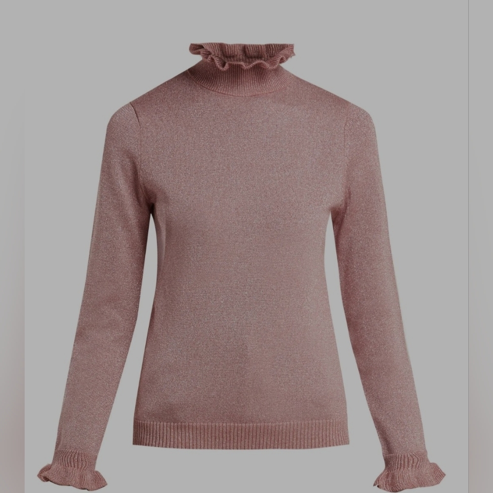 Shrimps Robin Ruffle-collar Lurex-knit Pink Sweater